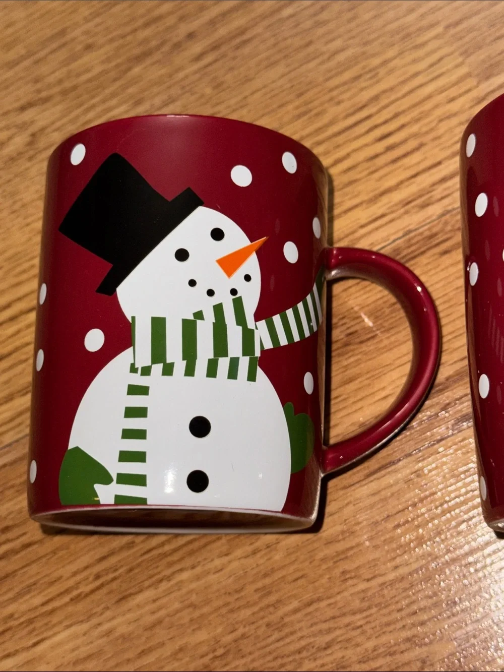 Crate & Barrel Festive Red Snowman Mug Set - 2 Holiday Coffee Mugs Cups